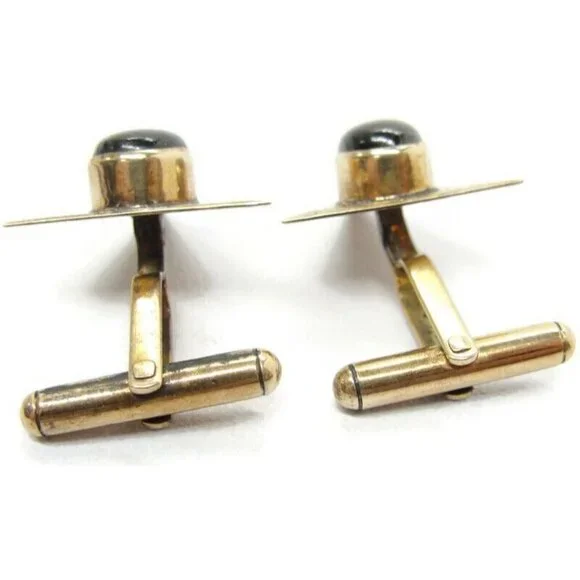 Vintage 10K Gold Black Star Sapphire Cufflinks Triangle Shape Beautiful